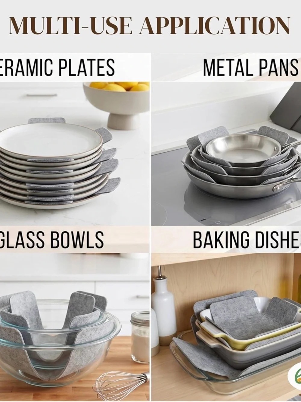 Gray Non-Slip Felt Pan Protectors - Set of 6 for Cookware